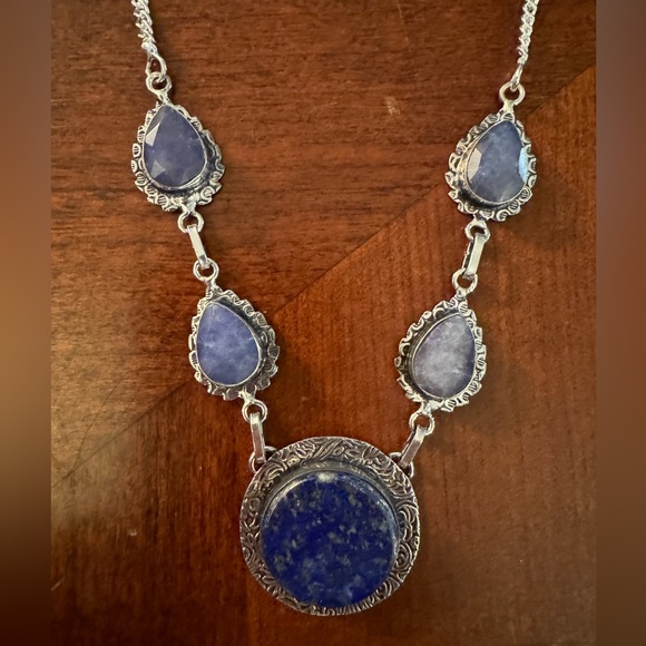 Lapis Lazuli Simulated Sapphire Gemstone Necklace Boho Handmade Jewelry 26 Gms - Picture 6 of 7